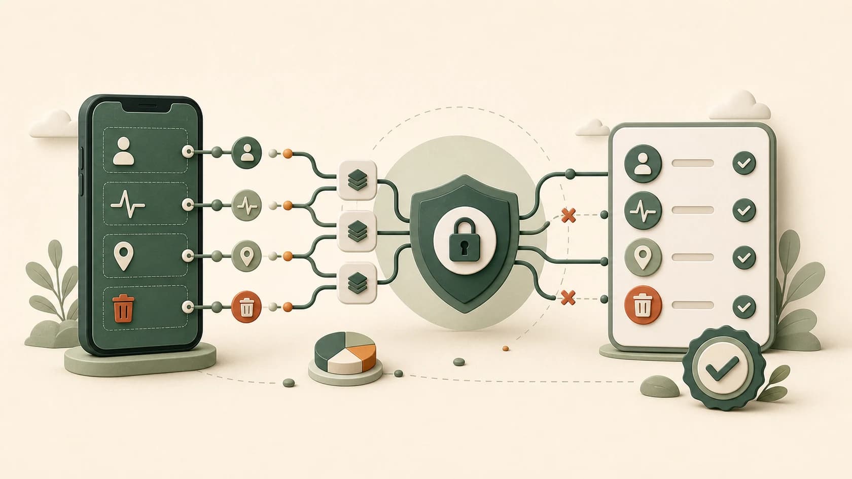 Illustration of app data moving through SDKs into the Google Play Data safety declaration