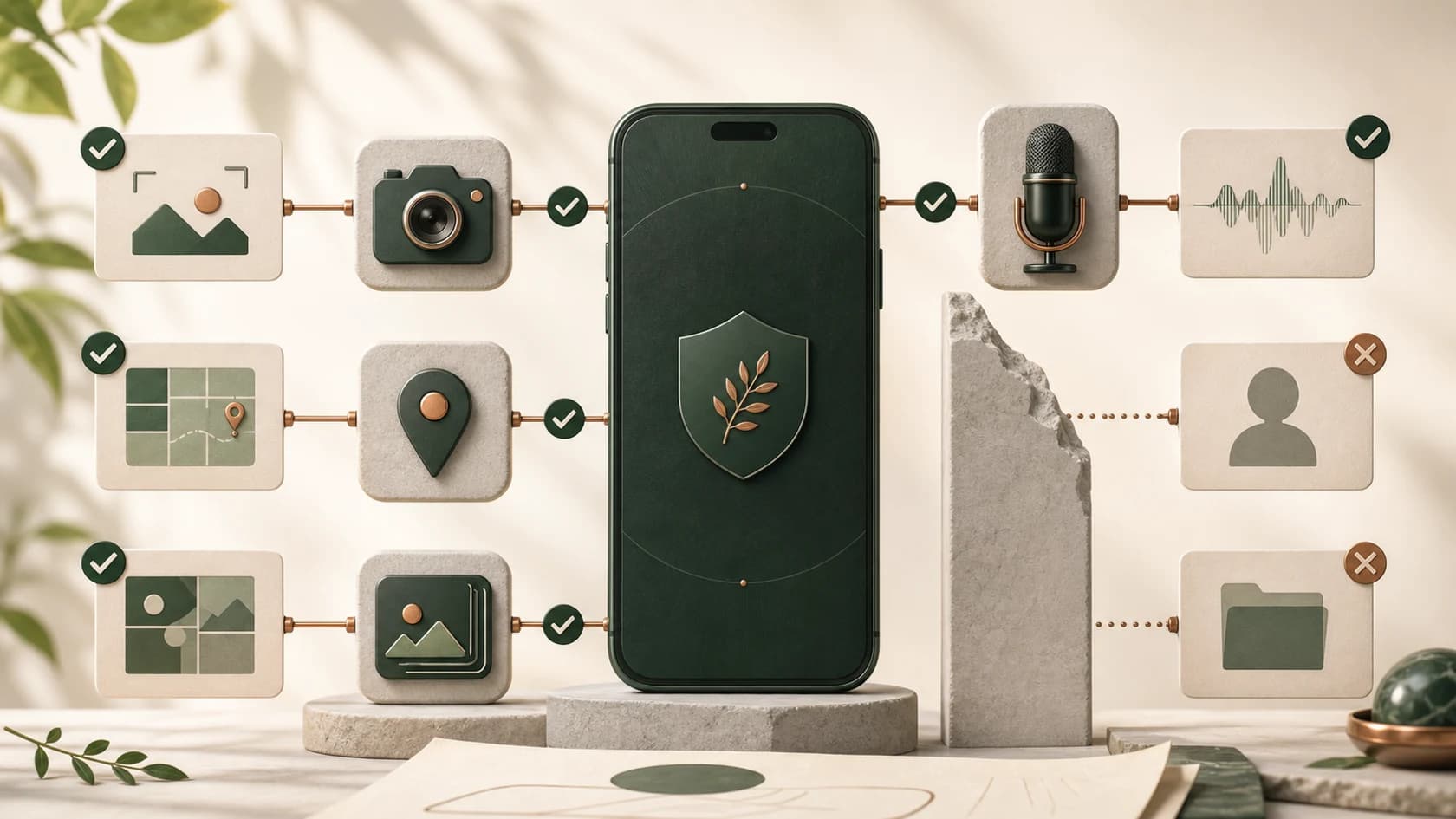 Review of camera, location, photo, and microphone permissions with specific purpose