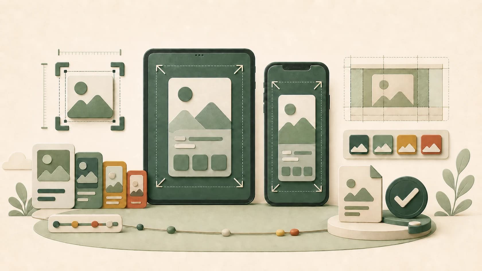 Illustration of an app screenshot gallery on a phone and tablet